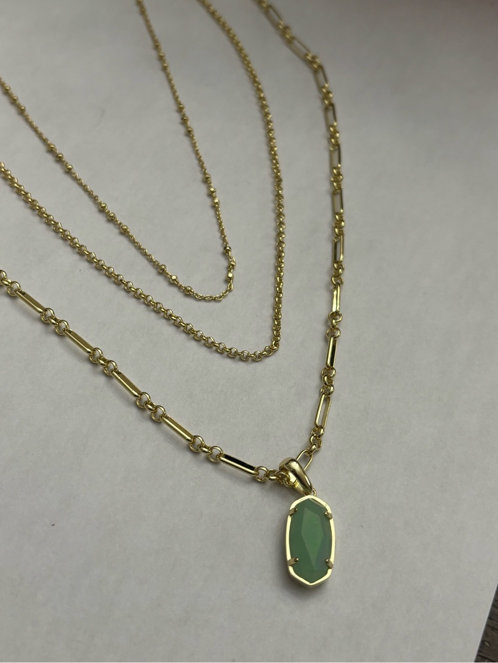 NWT Kendra Scott Elisa Triple Strand Necklace - Gold Matte Iridescent Mint - Picture 4 of 9